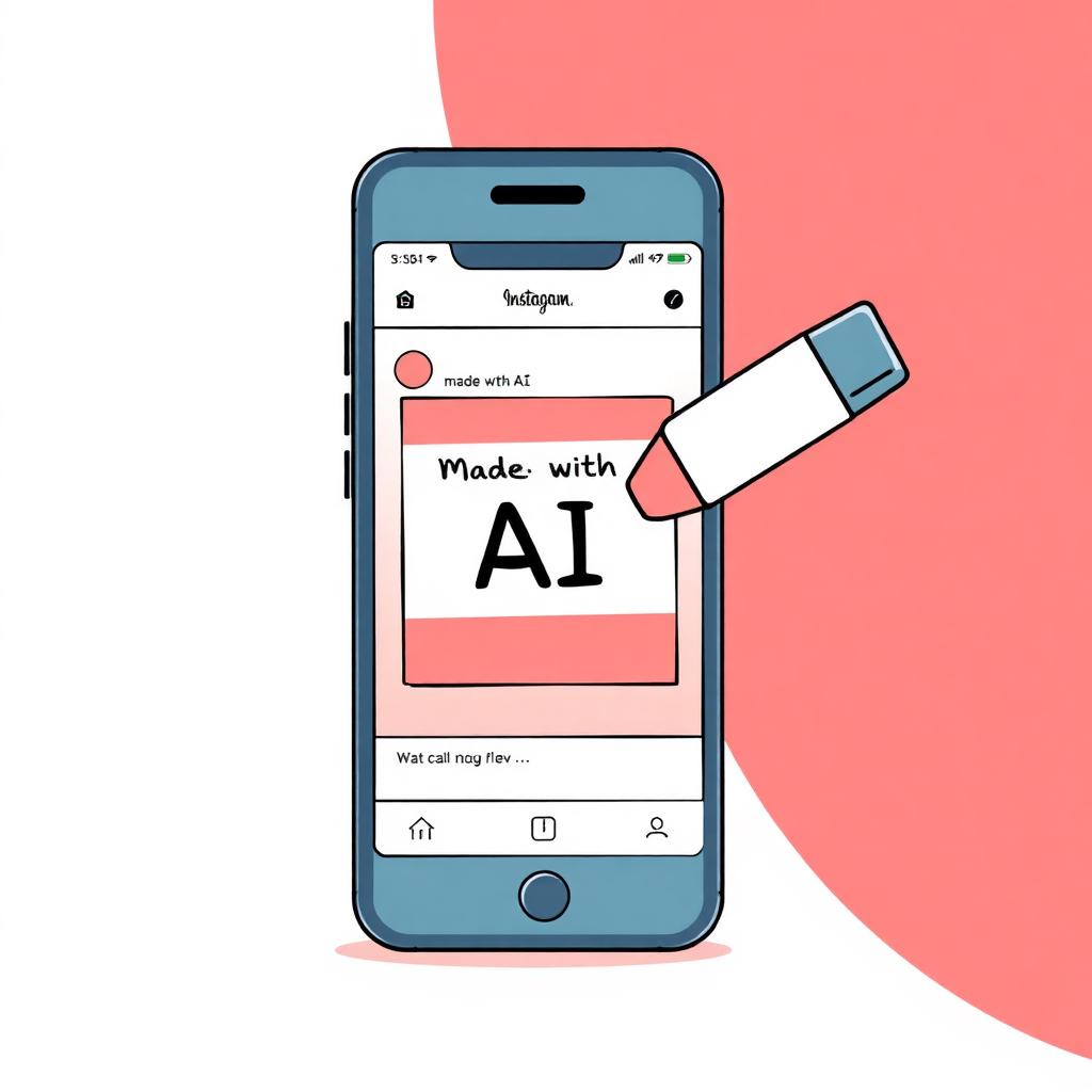 Illustration of erasing the Made with AI label from an Instagram post